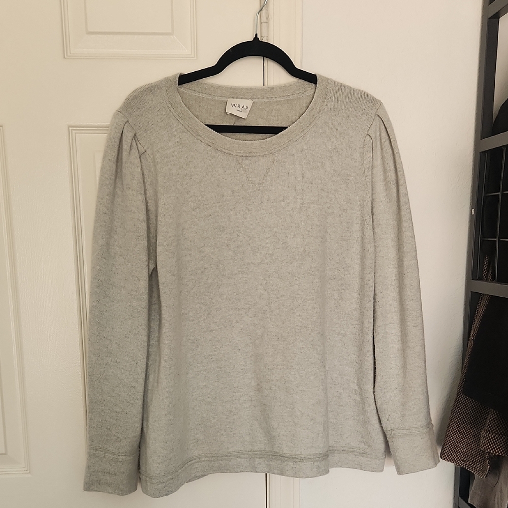Wrap London Light Blue Scoop Neck Pleated Shoulder Cashmere Blend Sweater UK 16